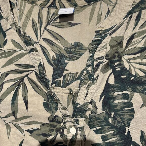 Old Navy Women's Green Tropical Split Neck Half Button Long Sleeve Blouse Medium - Picture 5 of 8